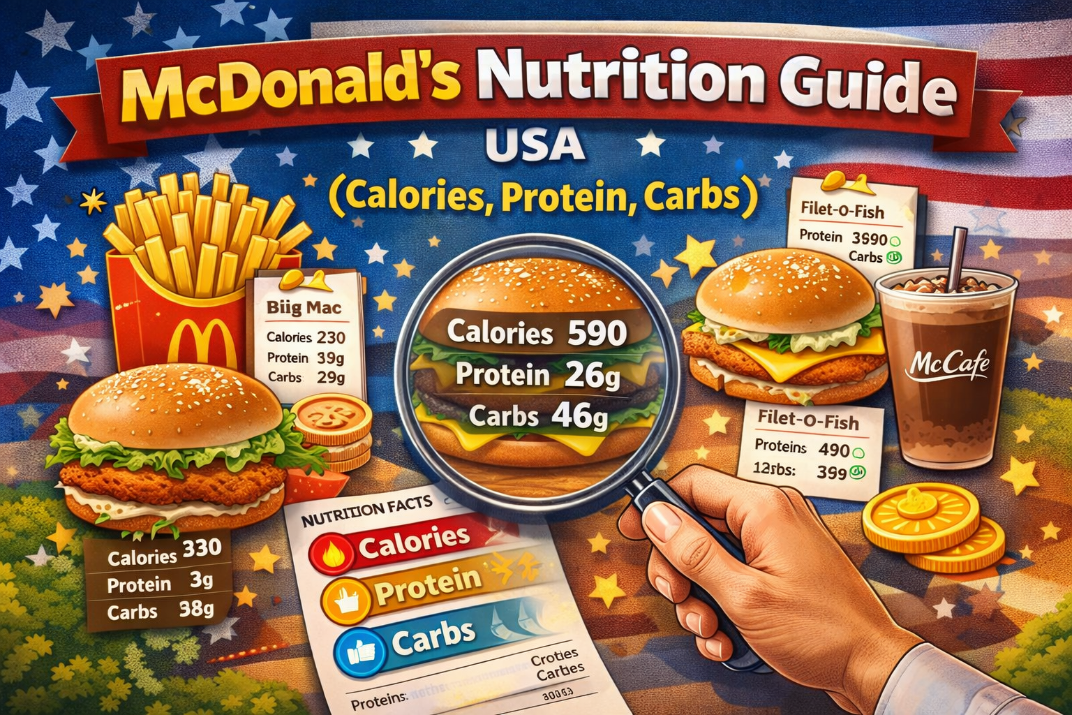 McDonald’s Nutrition Guide USA: Calories, Protein, Carbs & More (Latest Update) 1 McDonald’s Nutrition Guide USA (Calories, Protein, Carbs)